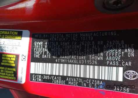 2020 Toyota Camry Se z USA, uszkodzony, nr VIN 4T1M11AK6LU311526